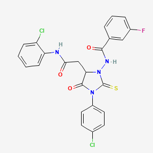 molecular formula C24H17Cl2FN4O3S B5153205 N-[3-(4-CHLOROPHENYL)-5-{[(2-CHLOROPHENYL)CARBAMOYL]METHYL}-4-OXO-2-SULFANYLIDENEIMIDAZOLIDIN-1-YL]-3-FLUOROBENZAMIDE 