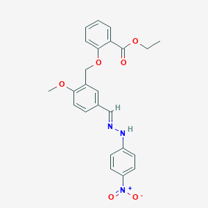 molecular formula C24H23N3O6 B515323 ethyl 2-[(2-methoxy-5-{(E)-[2-(4-nitrophenyl)hydrazinylidene]methyl}benzyl)oxy]benzoate 