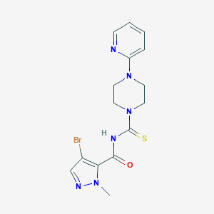molecular formula C15H17BrN6OS B515330 4-bromo-1-methyl-N-{[4-(2-pyridinyl)-1-piperazinyl]carbothioyl}-1H-pyrazole-5-carboxamide 