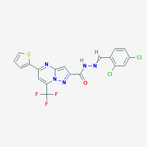 molecular formula C19H10Cl2F3N5OS B515331 N'-(2,4-dichlorobenzylidene)-5-(2-thienyl)-7-(trifluoromethyl)pyrazolo[1,5-a]pyrimidine-2-carbohydrazide 