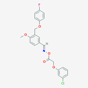 molecular formula C23H19ClFNO5 B515335 3-[(4-fluorophenoxy)methyl]-4-methoxybenzaldehyde O-[2-(3-chlorophenoxy)acetyl]oxime 