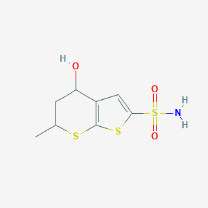 molecular formula C8H11NO3S3 B051534 4-Hydroxy-6-methyl-5,6-dihydro-4H-thieno[2,3-b]thiopyran-2-sulfonamide CAS No. 120298-37-5