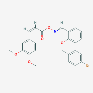 molecular formula C25H22BrNO5 B515347 2-[(4-bromobenzyl)oxy]benzaldehyde O-[3-(3,4-dimethoxyphenyl)acryloyl]oxime 