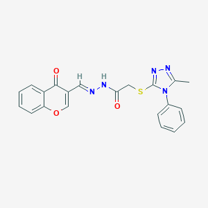 molecular formula C21H17N5O3S B515348 2-[(5-methyl-4-phenyl-4H-1,2,4-triazol-3-yl)sulfanyl]-N'-[(E)-(4-oxo-4H-chromen-3-yl)methylidene]acetohydrazide 