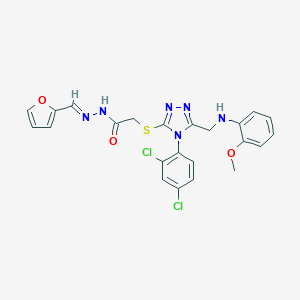 molecular formula C23H20Cl2N6O3S B515357 2-({4-(2,4-dichlorophenyl)-5-[(2-methoxyanilino)methyl]-4H-1,2,4-triazol-3-yl}sulfanyl)-N'-(2-furylmethylene)acetohydrazide 
