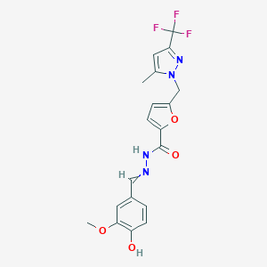 molecular formula C19H17F3N4O4 B515360 N'-(4-hydroxy-3-methoxybenzylidene)-5-{[5-methyl-3-(trifluoromethyl)-1H-pyrazol-1-yl]methyl}-2-furohydrazide 