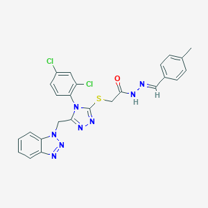 molecular formula C25H20Cl2N8OS B515369 2-{[5-(1H-benzotriazol-1-ylmethyl)-4-(2,4-dichlorophenyl)-4H-1,2,4-triazol-3-yl]sulfanyl}-N'-[(E)-(4-methylphenyl)methylidene]acetohydrazide 