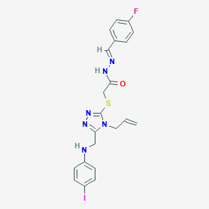 molecular formula C21H20FIN6OS B515372 2-({4-allyl-5-[(4-iodoanilino)methyl]-4H-1,2,4-triazol-3-yl}sulfanyl)-N'-(4-fluorobenzylidene)acetohydrazide 