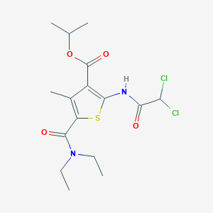 molecular formula C16H22Cl2N2O4S B515375 Isopropyl 2-[(dichloroacetyl)amino]-5-[(diethylamino)carbonyl]-4-methyl-3-thiophenecarboxylate 