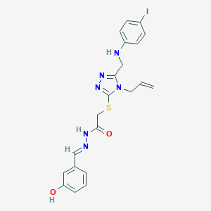 molecular formula C21H21IN6O2S B515378 2-({4-allyl-5-[(4-iodoanilino)methyl]-4H-1,2,4-triazol-3-yl}sulfanyl)-N'-(3-hydroxybenzylidene)acetohydrazide 