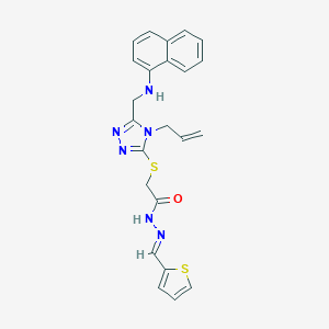 molecular formula C23H22N6OS2 B515382 2-({4-allyl-5-[(1-naphthylamino)methyl]-4H-1,2,4-triazol-3-yl}sulfanyl)-N'-(2-thienylmethylene)acetohydrazide 