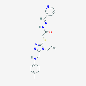 molecular formula C21H23N7OS B515387 2-{[4-allyl-5-(4-toluidinomethyl)-4H-1,2,4-triazol-3-yl]sulfanyl}-N'-(3-pyridinylmethylene)acetohydrazide 