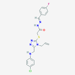 molecular formula C21H20ClFN6OS B515389 2-({4-allyl-5-[(4-chloroanilino)methyl]-4H-1,2,4-triazol-3-yl}sulfanyl)-N'-(4-fluorobenzylidene)acetohydrazide 