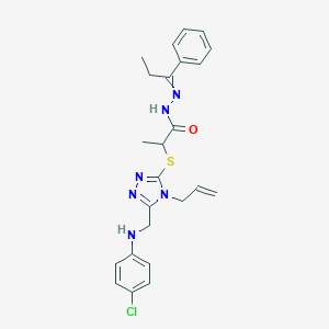 molecular formula C24H27ClN6OS B515390 2-({4-allyl-5-[(4-chloroanilino)methyl]-4H-1,2,4-triazol-3-yl}sulfanyl)-N'-(1-phenylpropylidene)propanohydrazide 