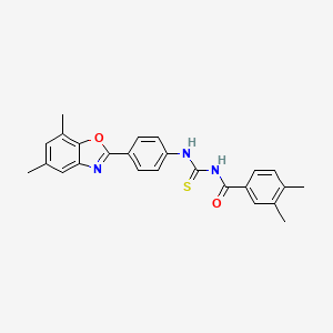 molecular formula C25H23N3O2S B5153907 N-{[4-(5,7-dimethyl-1,3-benzoxazol-2-yl)phenyl]carbamothioyl}-3,4-dimethylbenzamide 
