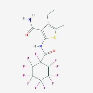 molecular formula C15H11F11N2O2S B515395 4-Ethyl-5-methyl-2-{[(undecafluorocyclohexyl)carbonyl]amino}thiophene-3-carboxamide 