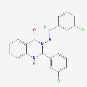 molecular formula C21H15Cl2N3O B515403 3-[(3-chlorobenzylidene)amino]-2-(3-chlorophenyl)-2,3-dihydro-4(1H)-quinazolinone 