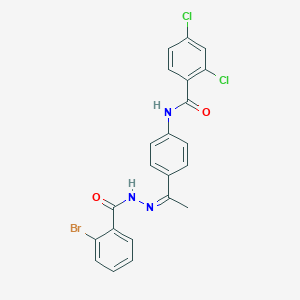 molecular formula C22H16BrCl2N3O2 B515404 N-{4-[N-(2-bromobenzoyl)ethanehydrazonoyl]phenyl}-2,4-dichlorobenzamide 