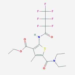 molecular formula C17H19F7N2O4S B515412 ethyl 5-[(diethylamino)carbonyl]-2-[(2,2,3,3,4,4,4-heptafluorobutanoyl)amino]-4-methyl-3-thiophenecarboxylate 