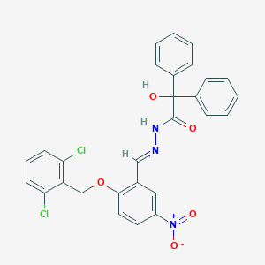 molecular formula C28H21Cl2N3O5 B515417 N'-{2-[(2,6-dichlorobenzyl)oxy]-5-nitrobenzylidene}-2-hydroxy-2,2-diphenylacetohydrazide 