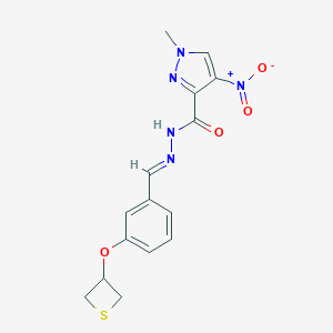 molecular formula C15H15N5O4S B515423 4-nitro-1-methyl-N'-[3-(3-thietanyloxy)benzylidene]-1H-pyrazole-3-carbohydrazide 