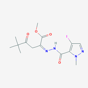 molecular formula C14H19IN4O4 B515430 METHYL 2-{(Z)-2-[(4-IODO-1-METHYL-1H-PYRAZOL-5-YL)CARBONYL]HYDRAZONO}-5,5-DIMETHYL-4-OXOHEXANOATE 