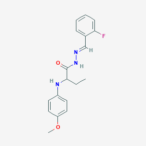 molecular formula C18H20FN3O2 B515433 N'-(2-fluorobenzylidene)-2-(4-methoxyanilino)butanohydrazide 