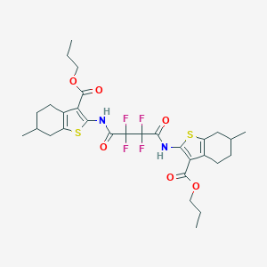 molecular formula C30H36F4N2O6S2 B515440 PROPYL 6-METHYL-2-[(2,2,3,3-TETRAFLUORO-4-{[6-METHYL-3-(PROPOXYCARBONYL)-4,5,6,7-TETRAHYDRO-1-BENZOTHIOPHEN-2-YL]AMINO}-4-OXOBUTANOYL)AMINO]-4,5,6,7-TETRAHYDRO-1-BENZOTHIOPHENE-3-CARBOXYLATE 