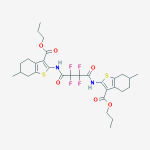 molecular formula C30H36F4N2O6S2 B515440 Propyl 6-methyl-2-[(2,2,3,3-tetrafluoro-4-{[6-methyl-3-(propoxycarbonyl)-4,5,6,7-tetrahydro-1-benzothien-2-yl]amino}-4-oxobutanoyl)amino]-4,5,6,7-tetrahydro-1-benzothiophene-3-carboxylate 