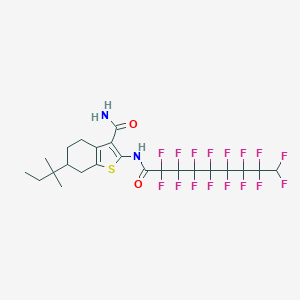 molecular formula C23H22F16N2O2S B515449 2-[(2,2,3,3,4,4,5,5,6,6,7,7,8,8,9,9-Hexadecafluorononanoyl)amino]-6-tert-pentyl-4,5,6,7-tetrahydro-1-benzothiophene-3-carboxamide 