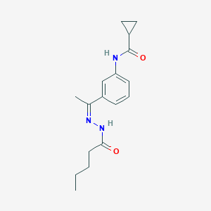 molecular formula C17H23N3O2 B515454 N~1~-(3-{1-[(Z)-2-PENTANOYLHYDRAZONO]ETHYL}PHENYL)-1-CYCLOPROPANECARBOXAMIDE 