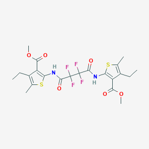 molecular formula C22H24F4N2O6S2 B515464 methyl 4-ethyl-2-(3-{N-[4-ethyl-3-(methoxycarbonyl)-5-methyl(2-thienyl)]carbam oyl}-2,2,3,3-tetrafluoropropanoylamino)-5-methylthiophene-3-carboxylate 
