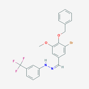molecular formula C22H18BrF3N2O2 B515466 4-(Benzyloxy)-3-bromo-5-methoxybenzaldehyde [3-(trifluoromethyl)phenyl]hydrazone 