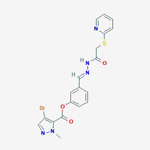 molecular formula C19H16BrN5O3S B515504 3-[(E)-{2-[(pyridin-2-ylsulfanyl)acetyl]hydrazinylidene}methyl]phenyl 4-bromo-1-methyl-1H-pyrazole-5-carboxylate 