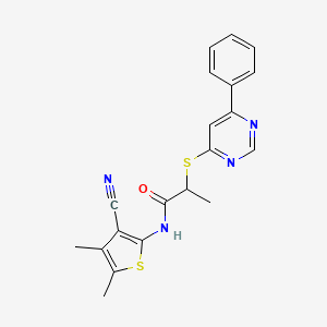 molecular formula C20H18N4OS2 B5155089 N-(3-cyano-4,5-dimethylthiophen-2-yl)-2-(6-phenylpyrimidin-4-yl)sulfanylpropanamide 