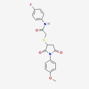 molecular formula C19H17FN2O4S B5155781 N-(4-fluorophenyl)-2-{[1-(4-methoxyphenyl)-2,5-dioxopyrrolidin-3-yl]sulfanyl}acetamide 