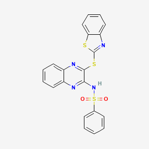 molecular formula C21H14N4O2S3 B5156227 N-[3-(1,3-benzothiazol-2-ylsulfanyl)quinoxalin-2-yl]benzenesulfonamide 