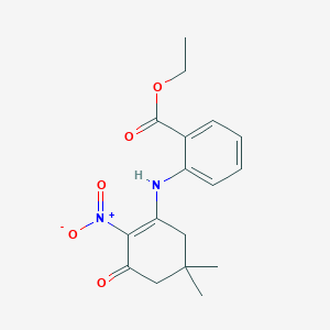 molecular formula C17H20N2O5 B5157259 Ethyl 2-[(5,5-dimethyl-2-nitro-3-oxocyclohexen-1-yl)amino]benzoate 