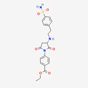 molecular formula C21H23N3O6S B5157334 Ethyl 4-(2,5-dioxo-3-{[2-(4-sulfamoylphenyl)ethyl]amino}pyrrolidin-1-yl)benzoate 