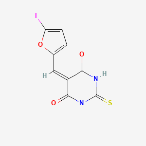 molecular formula C10H7IN2O3S B5158027 (5E)-5-[(5-iodofuran-2-yl)methylidene]-1-methyl-2-sulfanylidene-1,3-diazinane-4,6-dione 