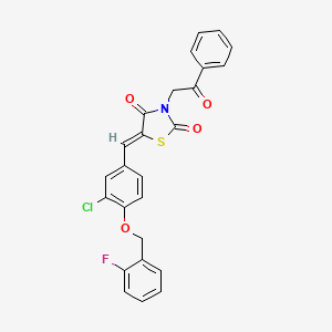molecular formula C25H17ClFNO4S B5158627 5-{3-chloro-4-[(2-fluorobenzyl)oxy]benzylidene}-3-(2-oxo-2-phenylethyl)-1,3-thiazolidine-2,4-dione 
