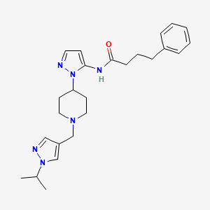 molecular formula C25H34N6O B5158932 4-phenyl-N-[2-[1-[(1-propan-2-ylpyrazol-4-yl)methyl]piperidin-4-yl]pyrazol-3-yl]butanamide 