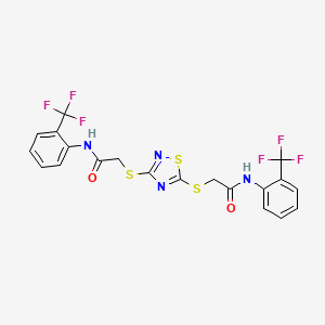 molecular formula C20H14F6N4O2S3 B5158970 N-[2-(TRIFLUOROMETHYL)PHENYL]-2-({5-[({[2-(TRIFLUOROMETHYL)PHENYL]CARBAMOYL}METHYL)SULFANYL]-1,2,4-THIADIAZOL-3-YL}SULFANYL)ACETAMIDE 