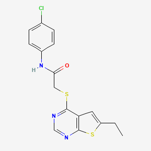 molecular formula C16H14ClN3OS2 B5159453 N-(4-Chlorophenyl)-2-({6-ethylthieno[2,3-D]pyrimidin-4-YL}sulfanyl)acetamide 