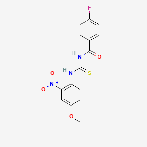 molecular formula C16H14FN3O4S B5161455 N-{[(4-ethoxy-2-nitrophenyl)amino]carbonothioyl}-4-fluorobenzamide 