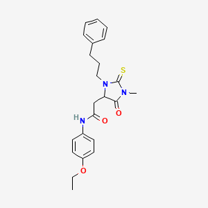 molecular formula C23H27N3O3S B5161482 N-(4-ethoxyphenyl)-2-[1-methyl-5-oxo-3-(3-phenylpropyl)-2-thioxoimidazolidin-4-yl]acetamide 