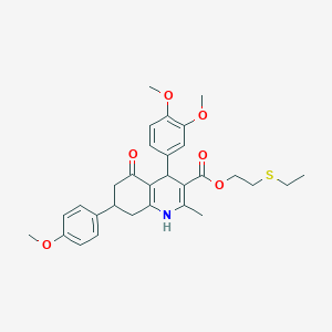 molecular formula C30H35NO6S B5161785 2-(Ethylsulfanyl)ethyl 4-(3,4-dimethoxyphenyl)-7-(4-methoxyphenyl)-2-methyl-5-oxo-1,4,5,6,7,8-hexahydroquinoline-3-carboxylate 