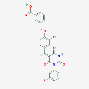 molecular formula C26H19FN2O7 B5162876 3-[[4-[(E)-[1-(3-fluorophenyl)-2,4,6-trioxo-1,3-diazinan-5-ylidene]methyl]-2-methoxyphenoxy]methyl]benzoic acid 