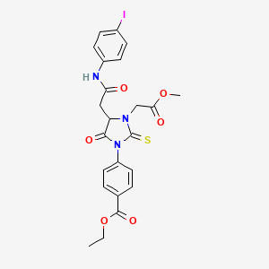 molecular formula C23H22IN3O6S B5163856 ethyl 4-[4-{2-[(4-iodophenyl)amino]-2-oxoethyl}-3-(2-methoxy-2-oxoethyl)-5-oxo-2-thioxo-1-imidazolidinyl]benzoate 
