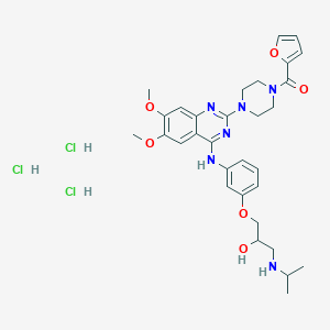 molecular formula C31H41Cl3N6O6 B051639 Piperazine, 1-(2-furanylcarbonyl)-4-(4-((3-(2-hydroxy-3-((1-methylethyl)amino)propoxy)phenyl)amino)-6,7-dimethoxy-2-quinazolinyl)-, trihydrochloride CAS No. 111218-84-9